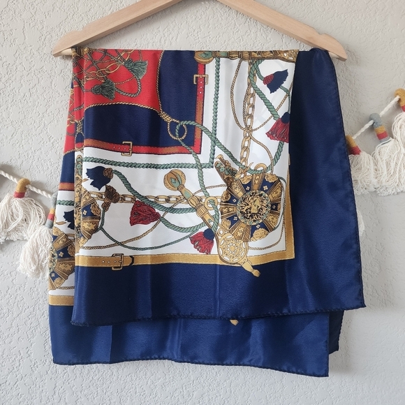 Hermes Paris Medallion 100% Silk Vintage Scarf Equestrian Red Blue Designer - Picture 3 of 10